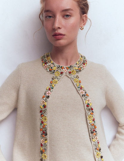 Embellished Crop Cardigan-Chinchilla Melange-3