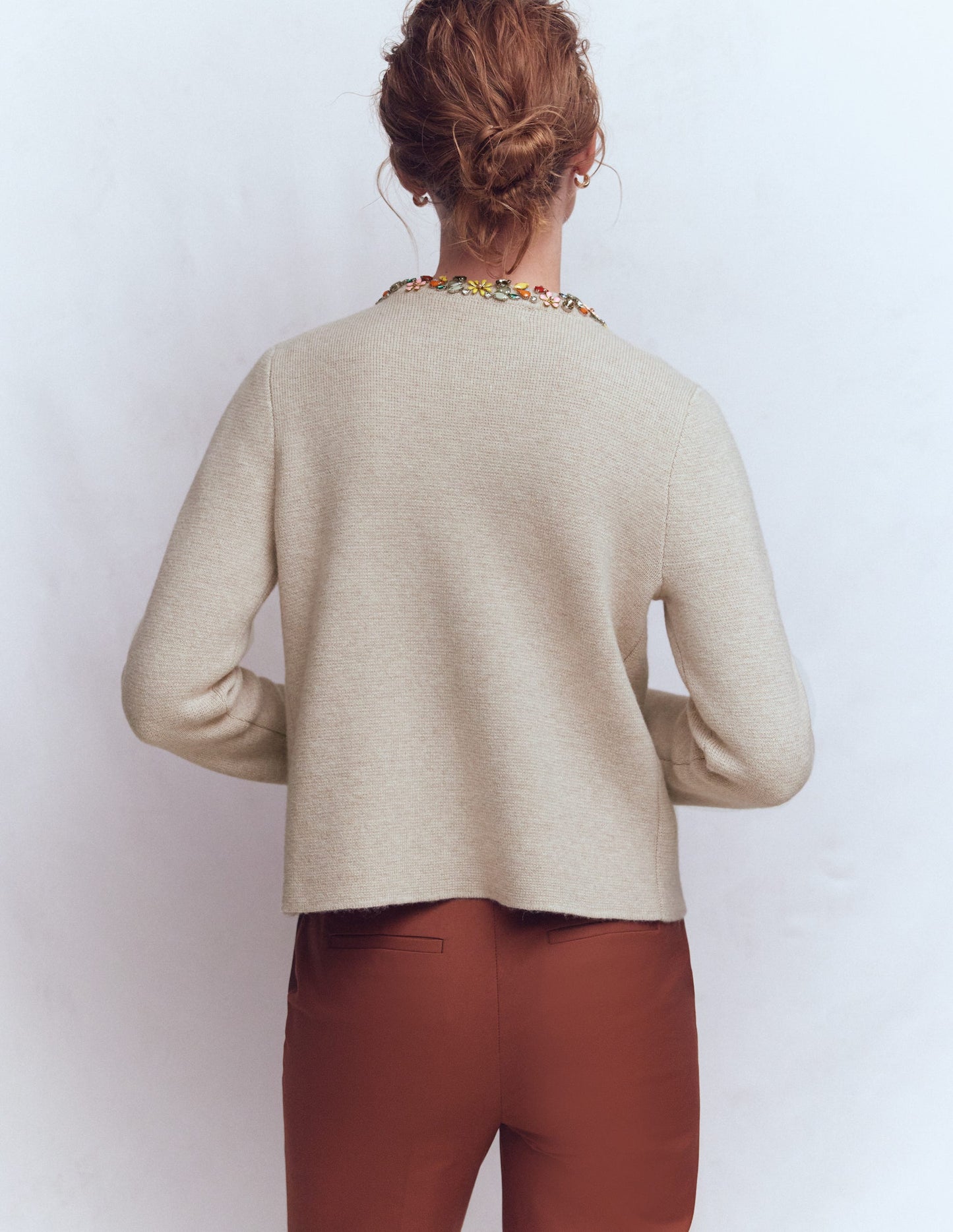 Embellished Crop Cardigan-Chinchilla Melange