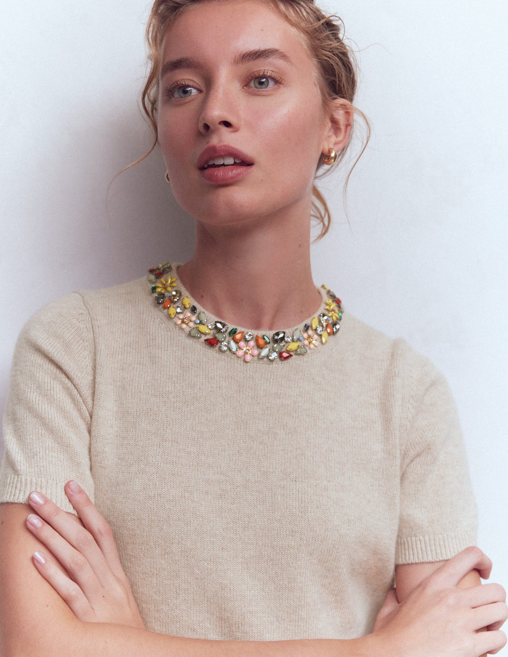 Embellished T-Shirt-Chinchilla Melange-2