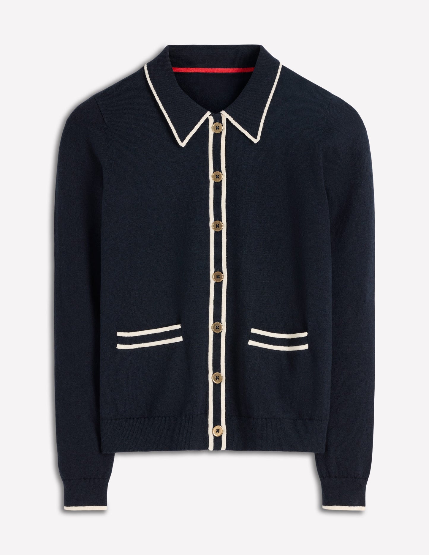 Liz Striped Collared Cardigan-Navy