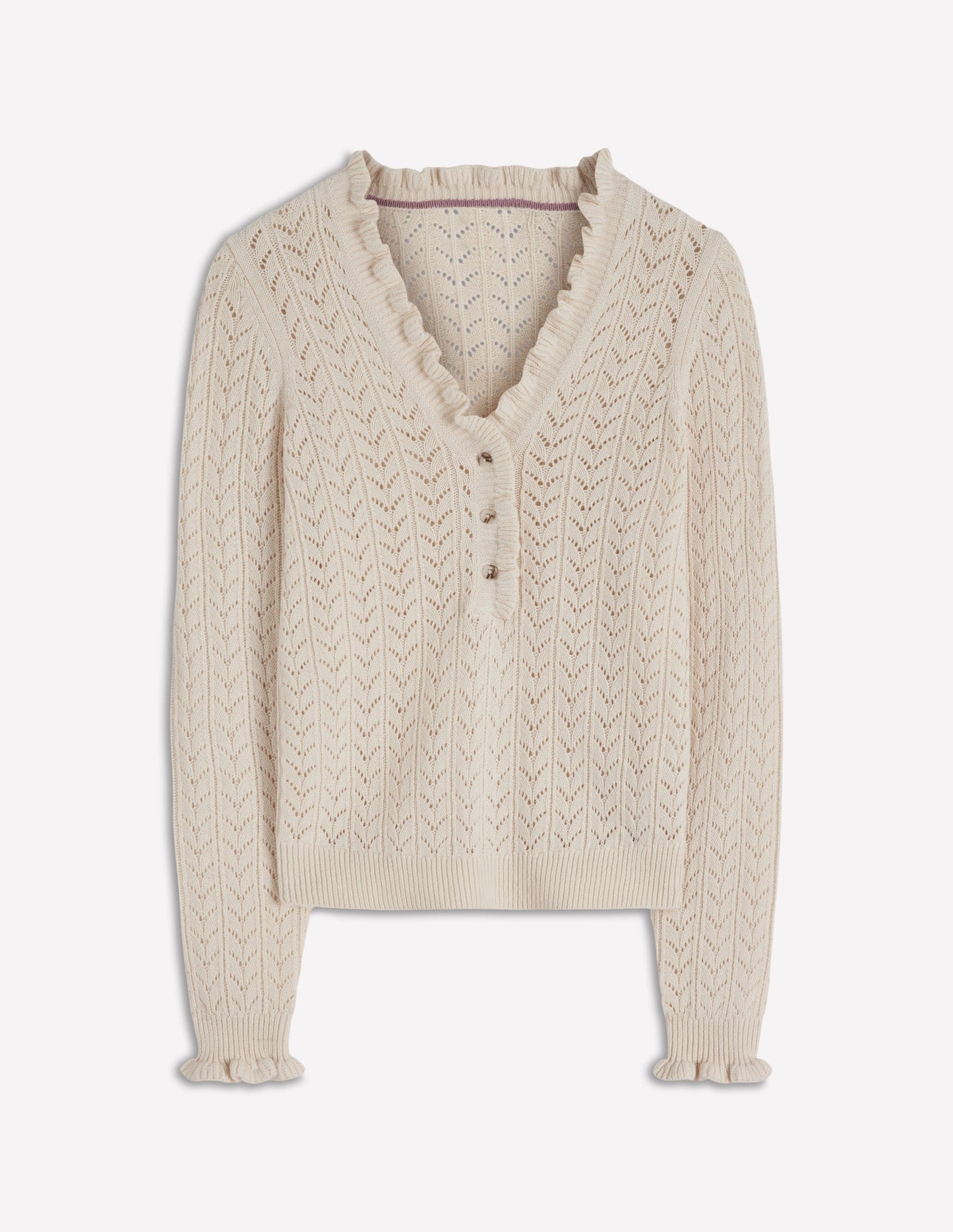 Eloise Frill Henley Jumper-Warm Ivory