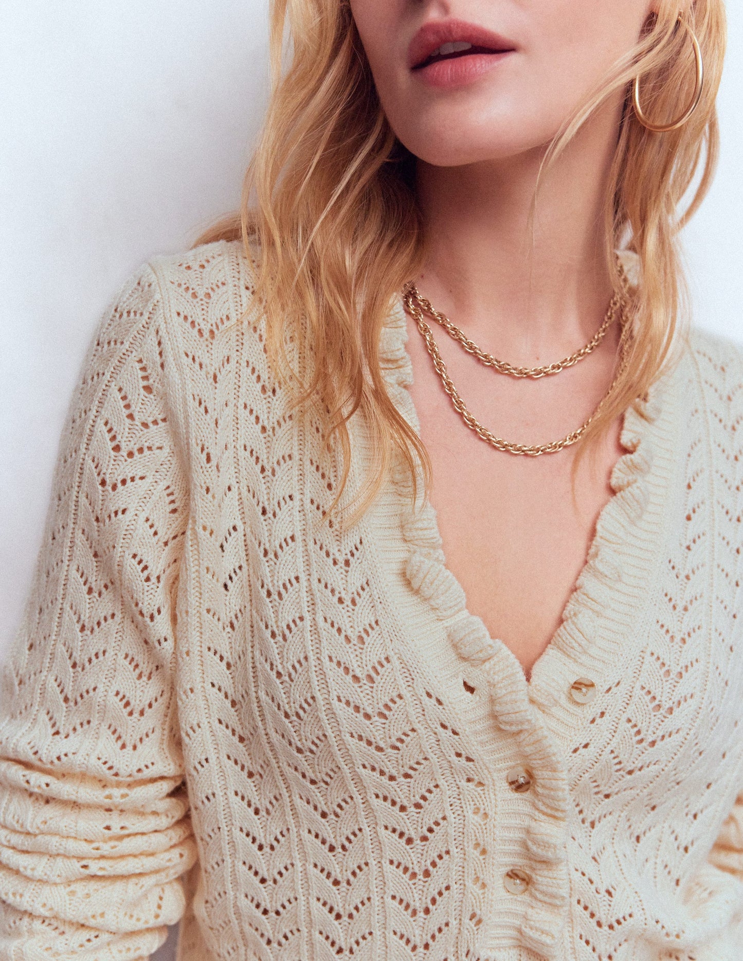 Eloise Frill Henley Jumper-Warm Ivory