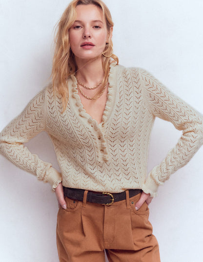 Eloise Frill Henley Jumper-Warm Ivory-4