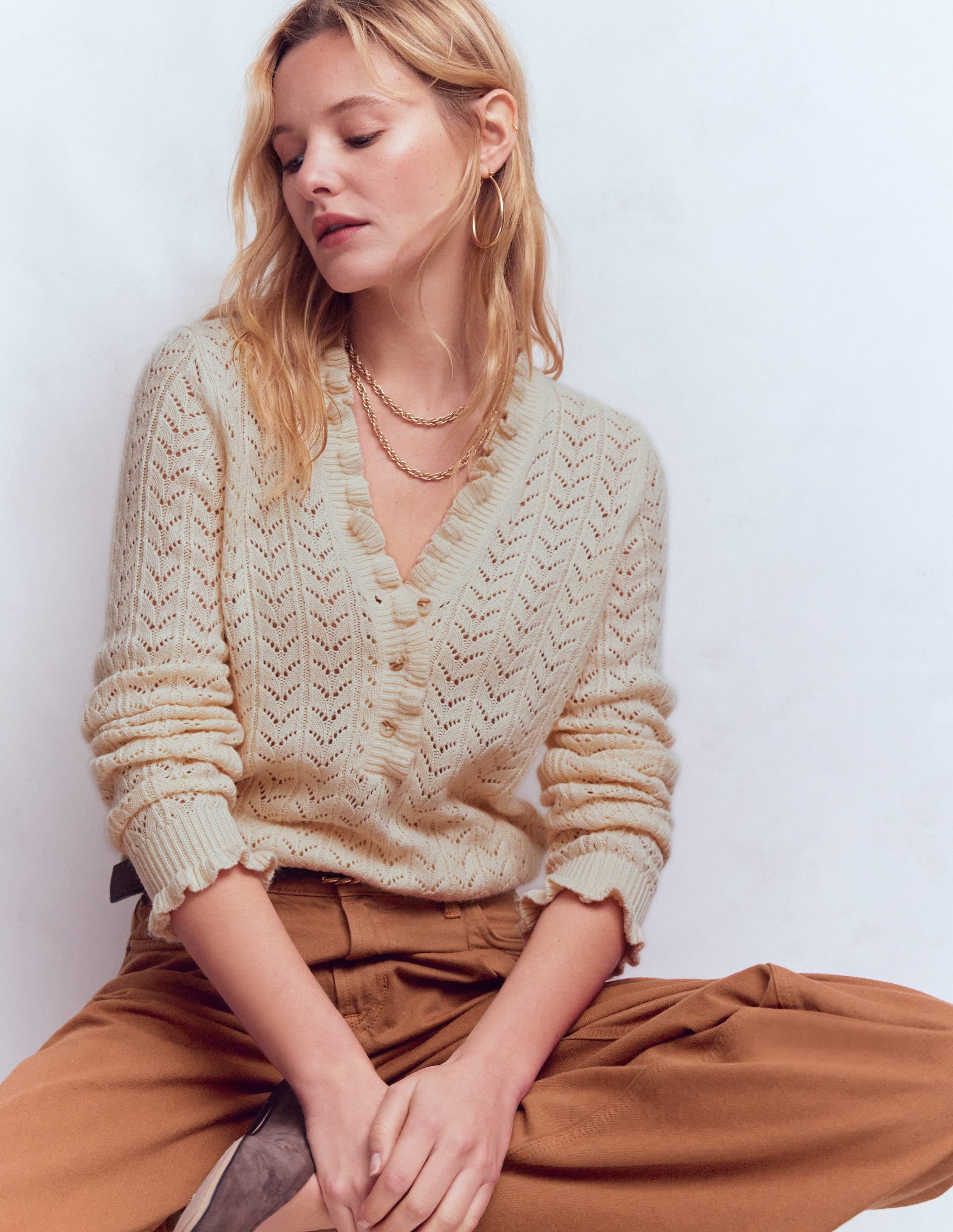 Eloise Frill Henley Jumper-Warm Ivory - Image 5