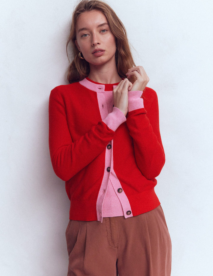 Grace Colour Block Cardigan-Bright Cherry