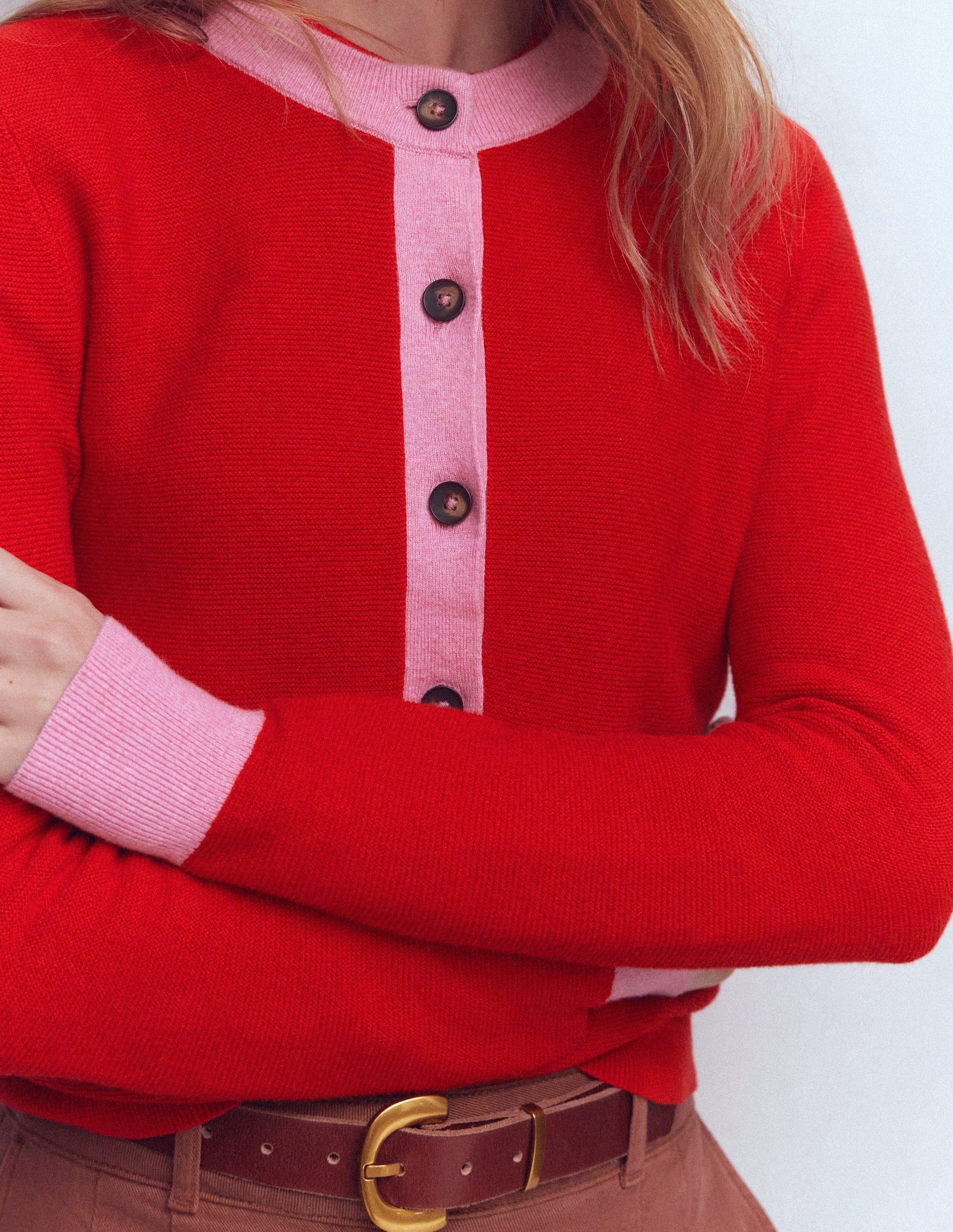 Grace Colour Block Cardigan-Bright Cherry-5