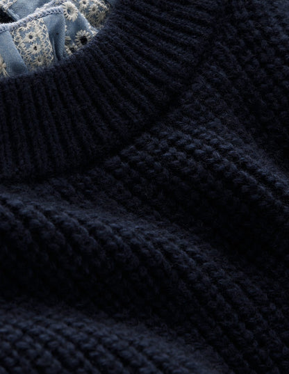 Knit and Woven Mix Jumper-Navy-7