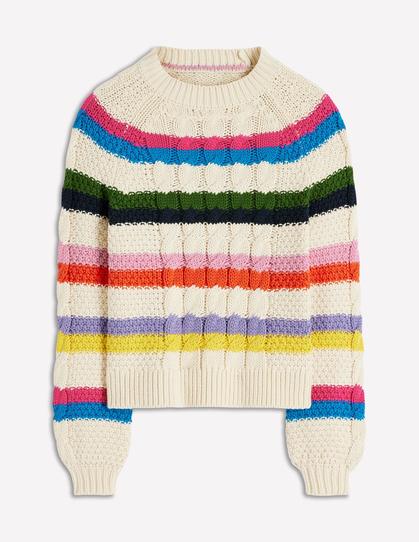 Cotton Cable Jumper-Warm Ivory, Rainbow