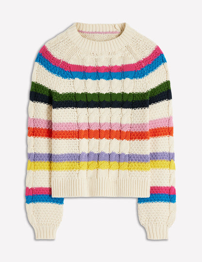 Cotton Cable Jumper-Warm Ivory, Rainbow-6