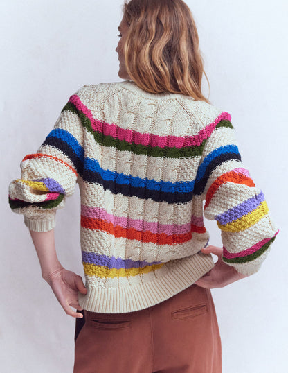 Cotton Cable Jumper-Warm Ivory, Rainbow-4