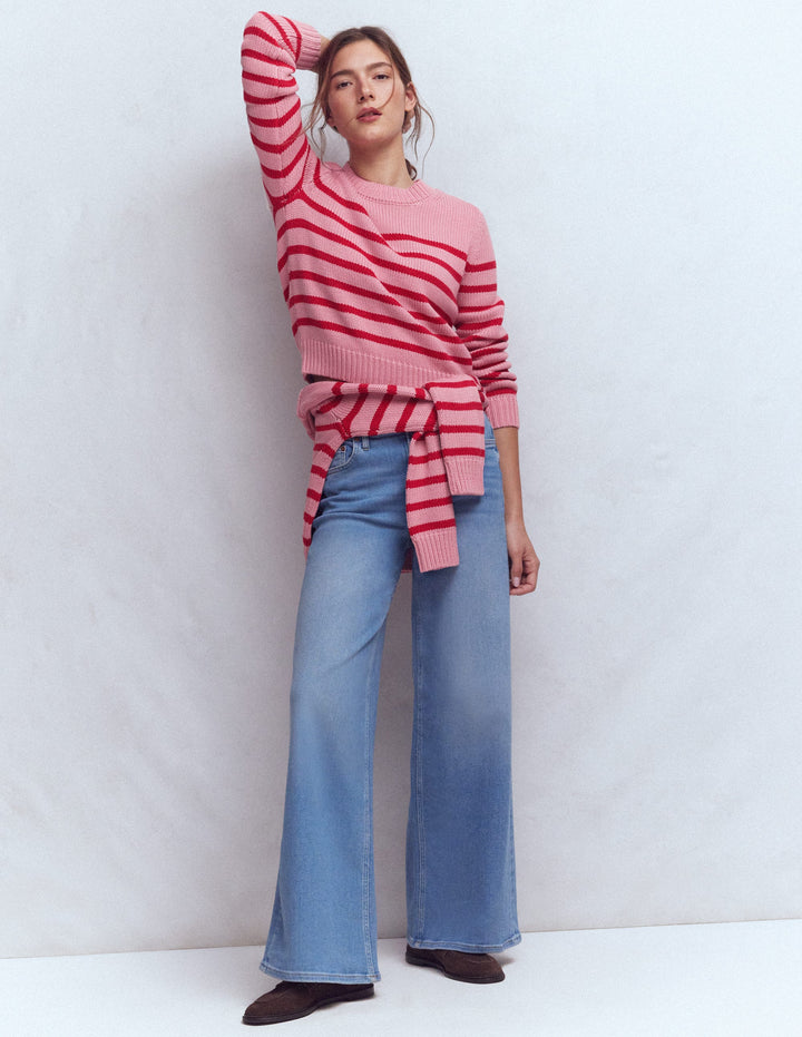 Lucy Chunky Cotton Jumper-Pink/ Red