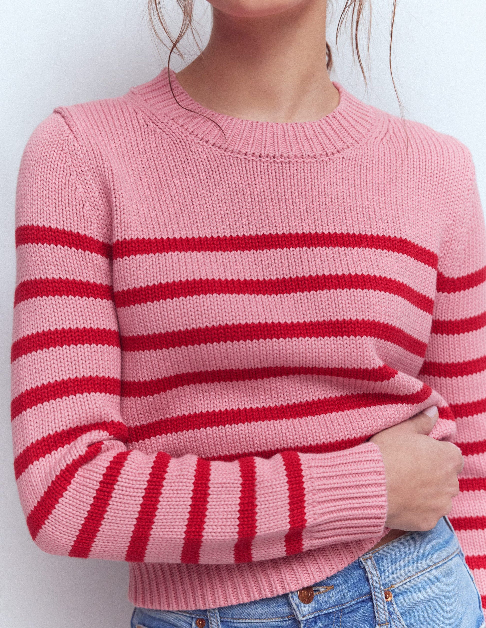 Lucy Chunky Cotton Jumper-Pink/ Red-2