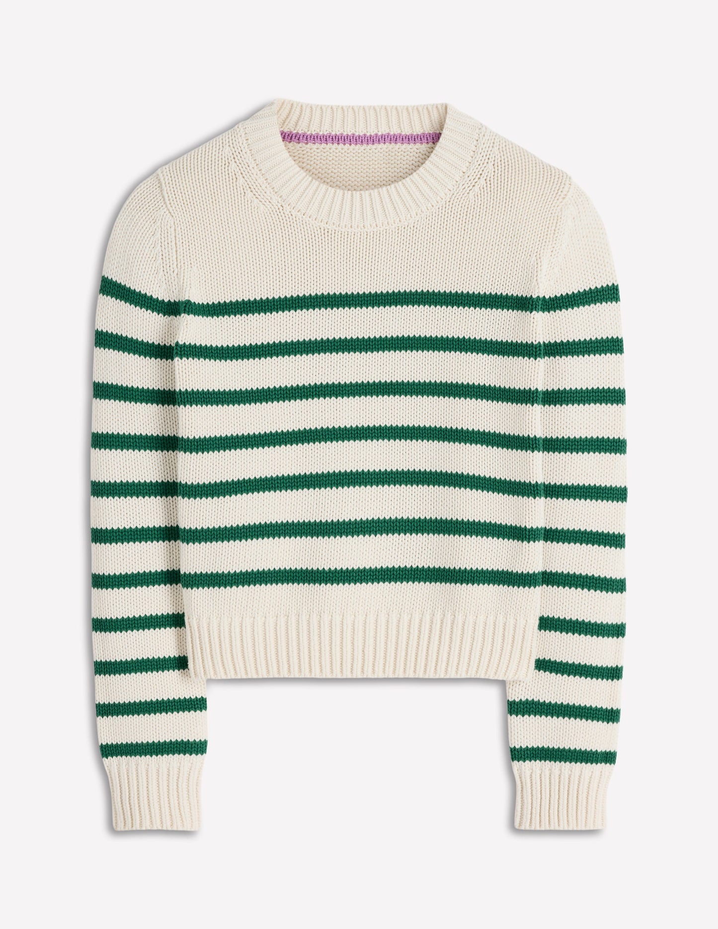 Lucy Chunky Cotton Jumper-Ivory and Jewel Green Stripe