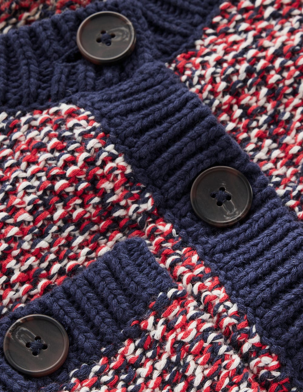 Textured Marl Cardigan-Navy/ Red Marl