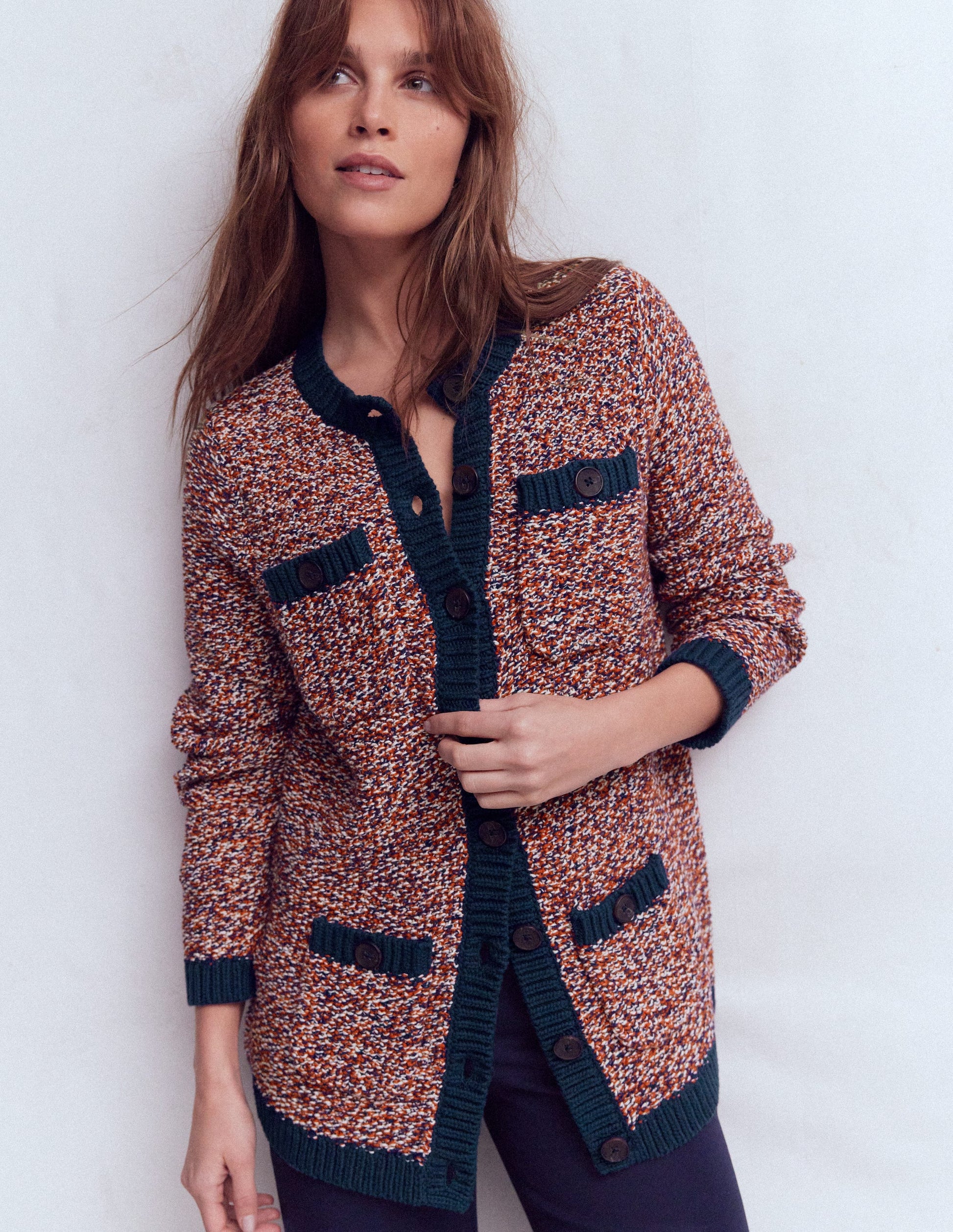 Textured Marl Cardigan-Navy/ Red Marl-1