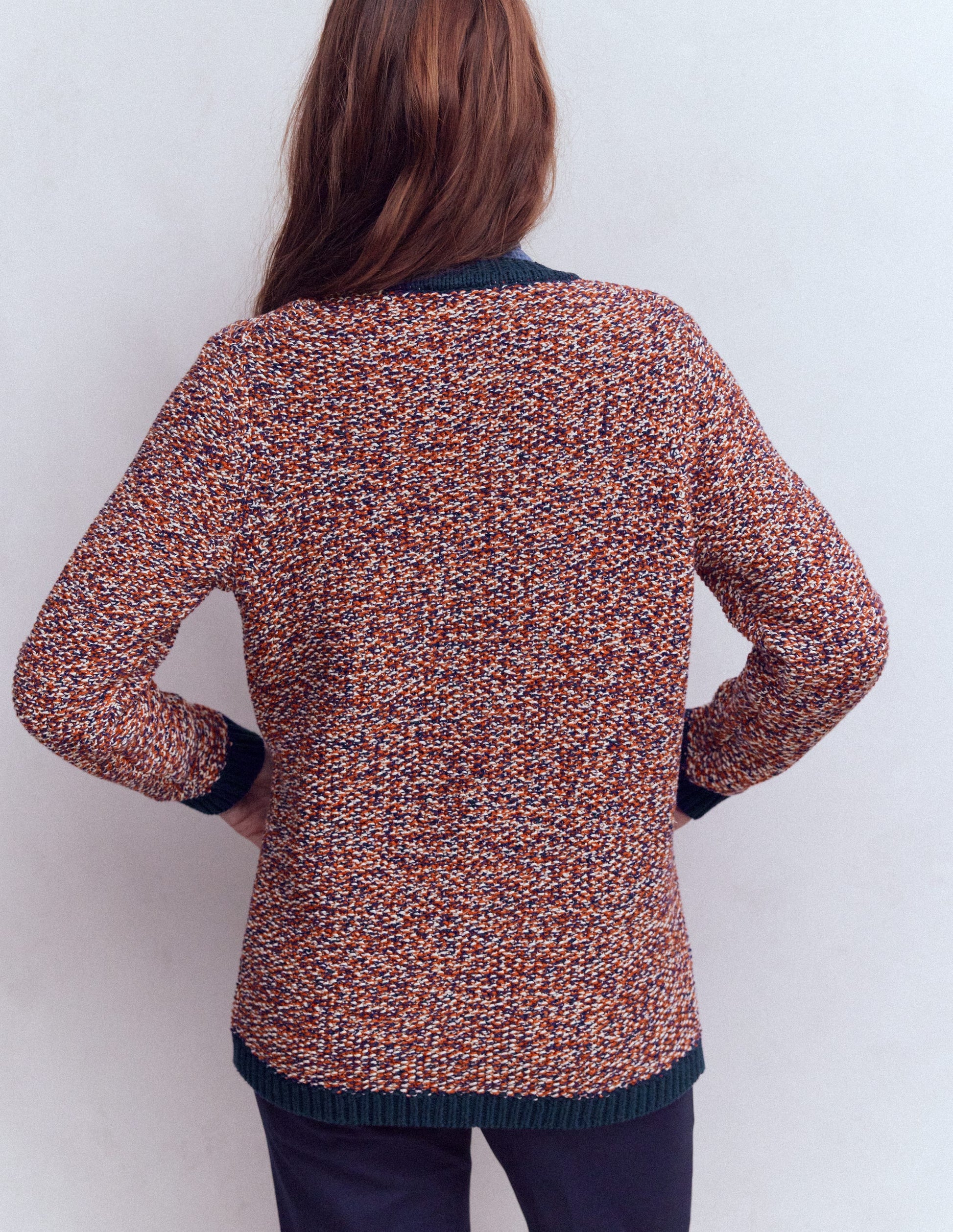 Textured Marl Cardigan-Navy/ Red Marl-3