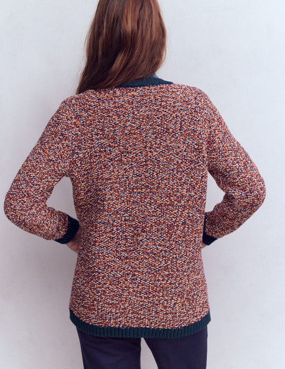 Textured Marl Cardigan-Navy/ Red Marl-3