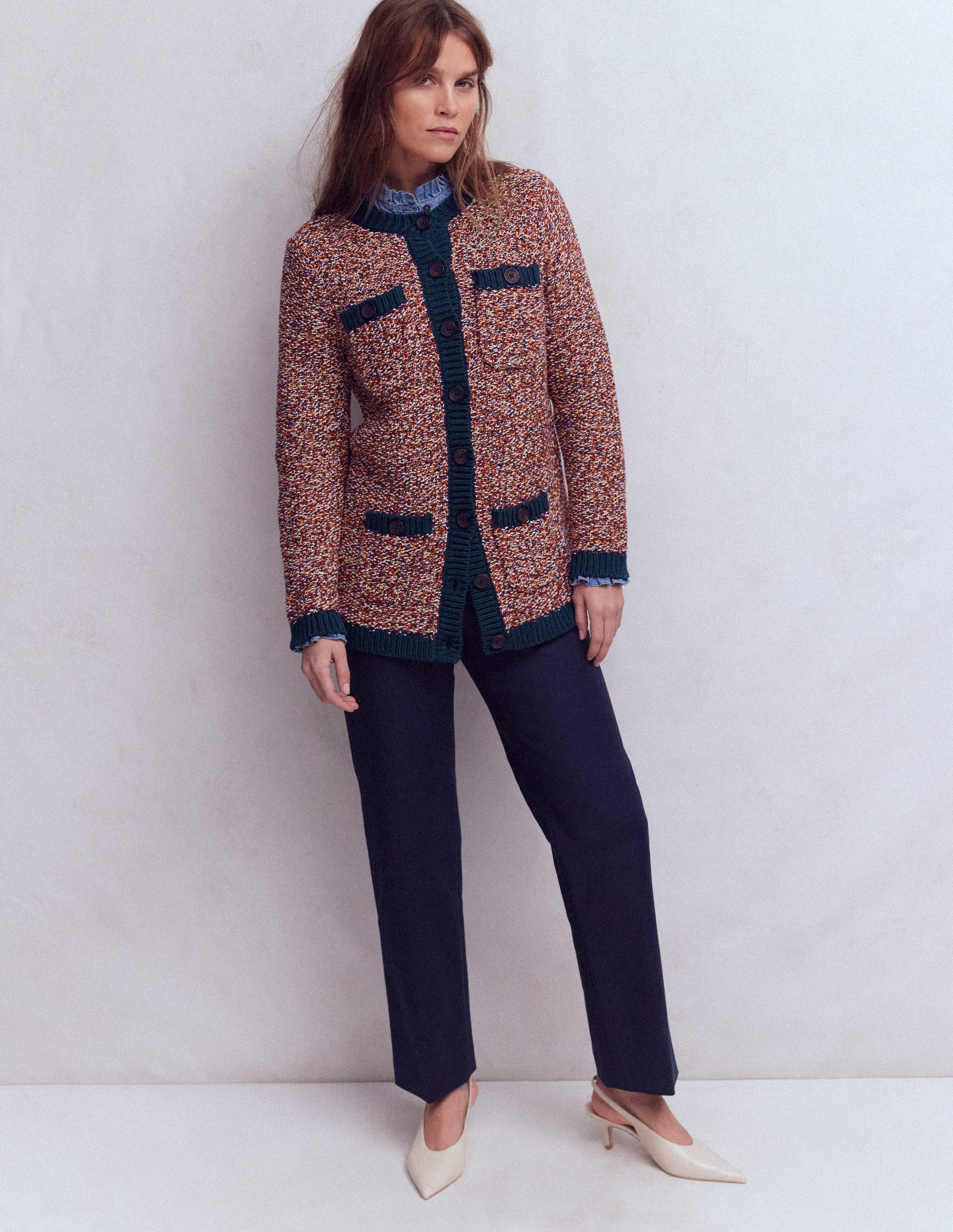 Textured Marl Cardigan-Navy/ Red Marl-4