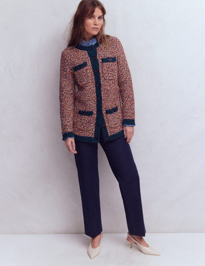 Textured Marl Cardigan-Navy/ Red Marl-4