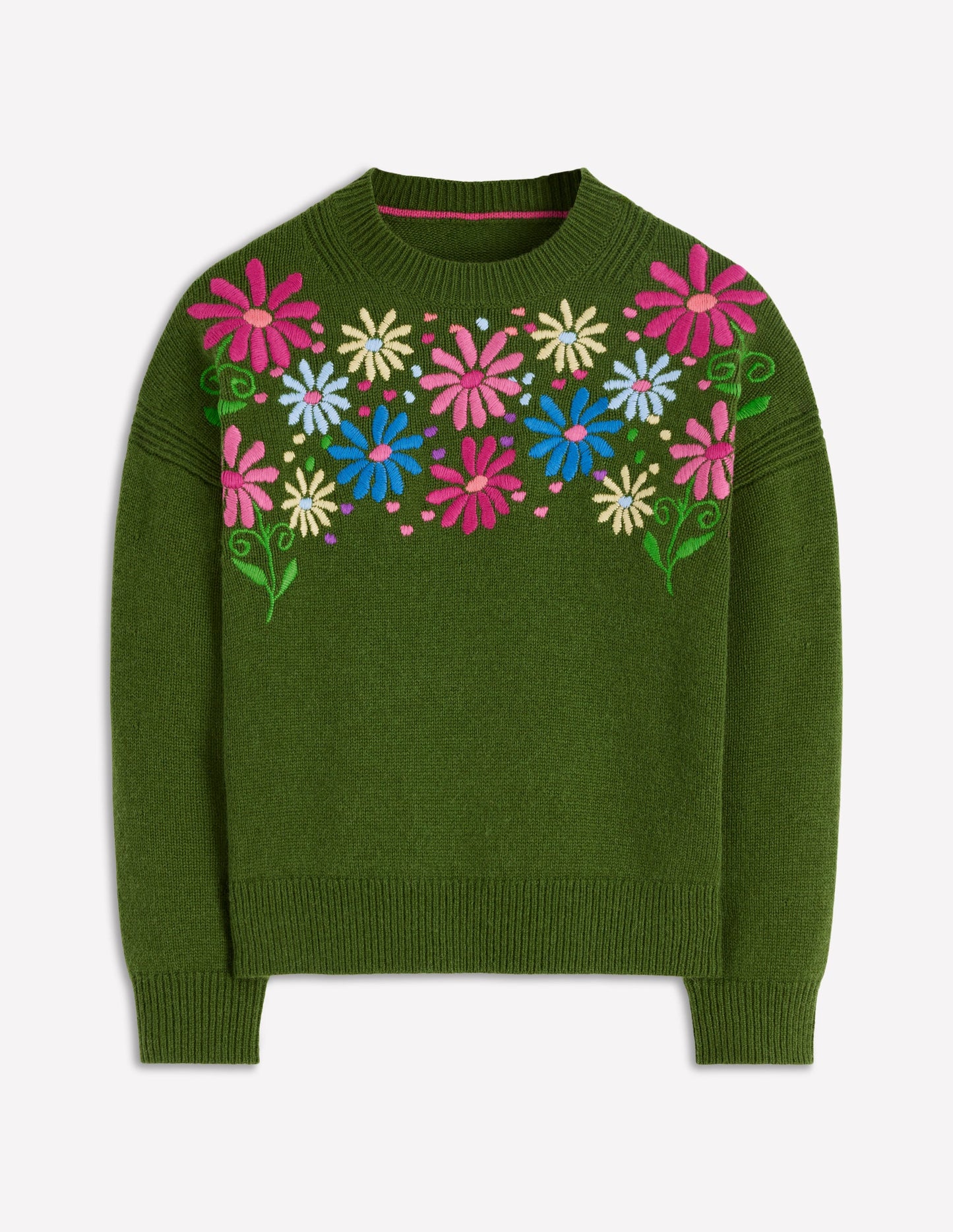 Isa Embroidered Jumper-Herb Garden, Green Flowers