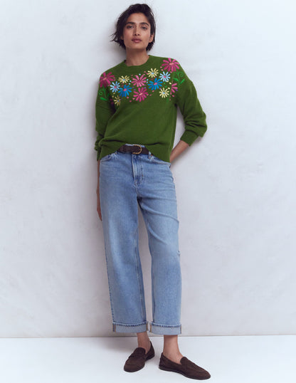 Isa Embroidered Jumper-Herb Garden, Green Flowers-4