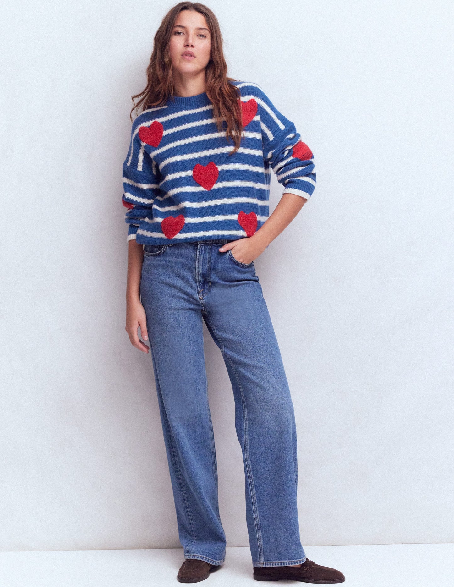 Isa Embroidered Jumper-Delft Blue Hearts