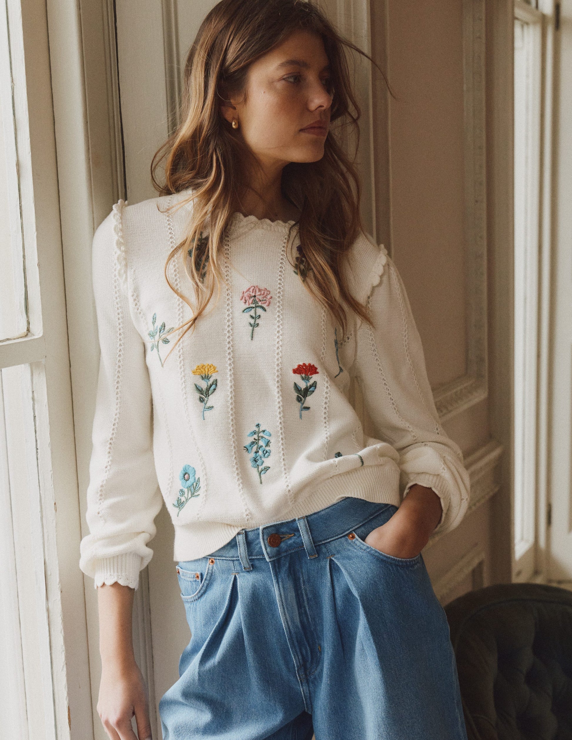 Valeria Crochet Trim Jumper-Warm Ivory , Embroidery-6