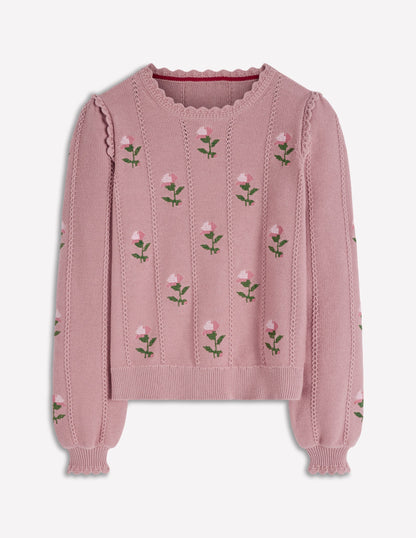 Valeria Crochet Trim Jumper-Rose Pink, Embroidery-5