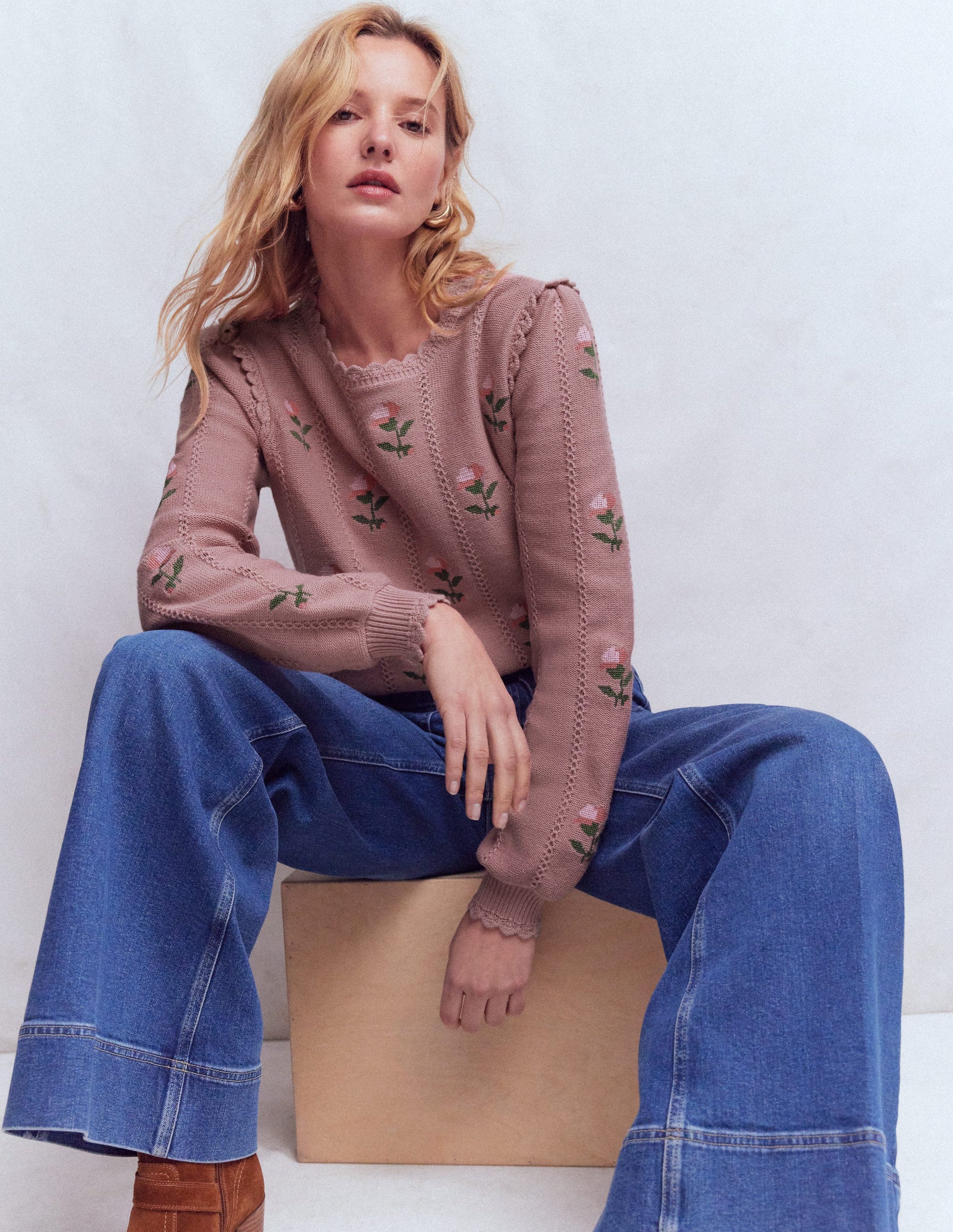 Valeria Crochet Trim Jumper-Rose Pink, Embroidery-4