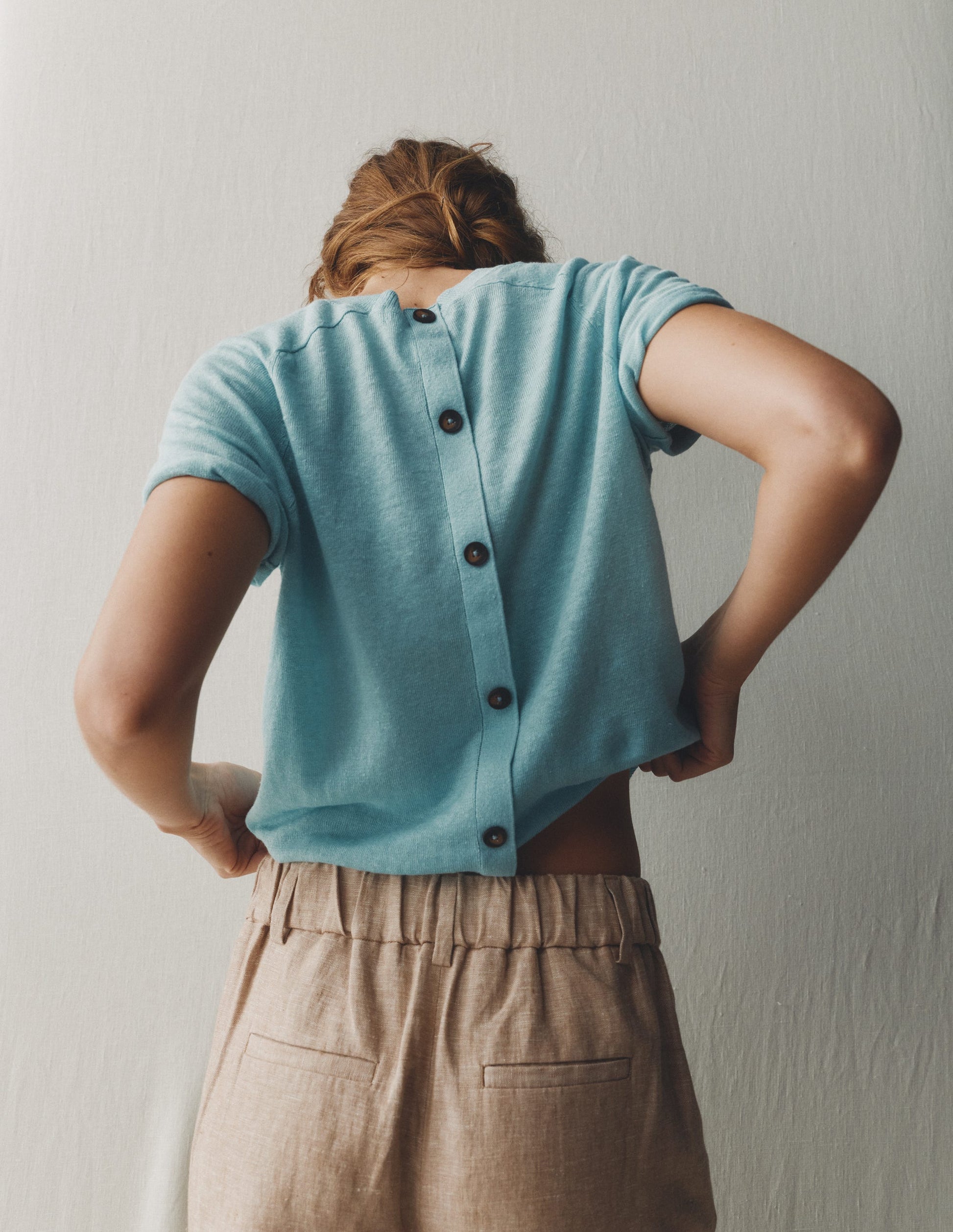 Agnes Linen Button T-Shirt-Seamist Blue-2