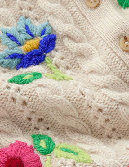 Liv Embroidered Cable Cardigan-Oatmeal Melange-7