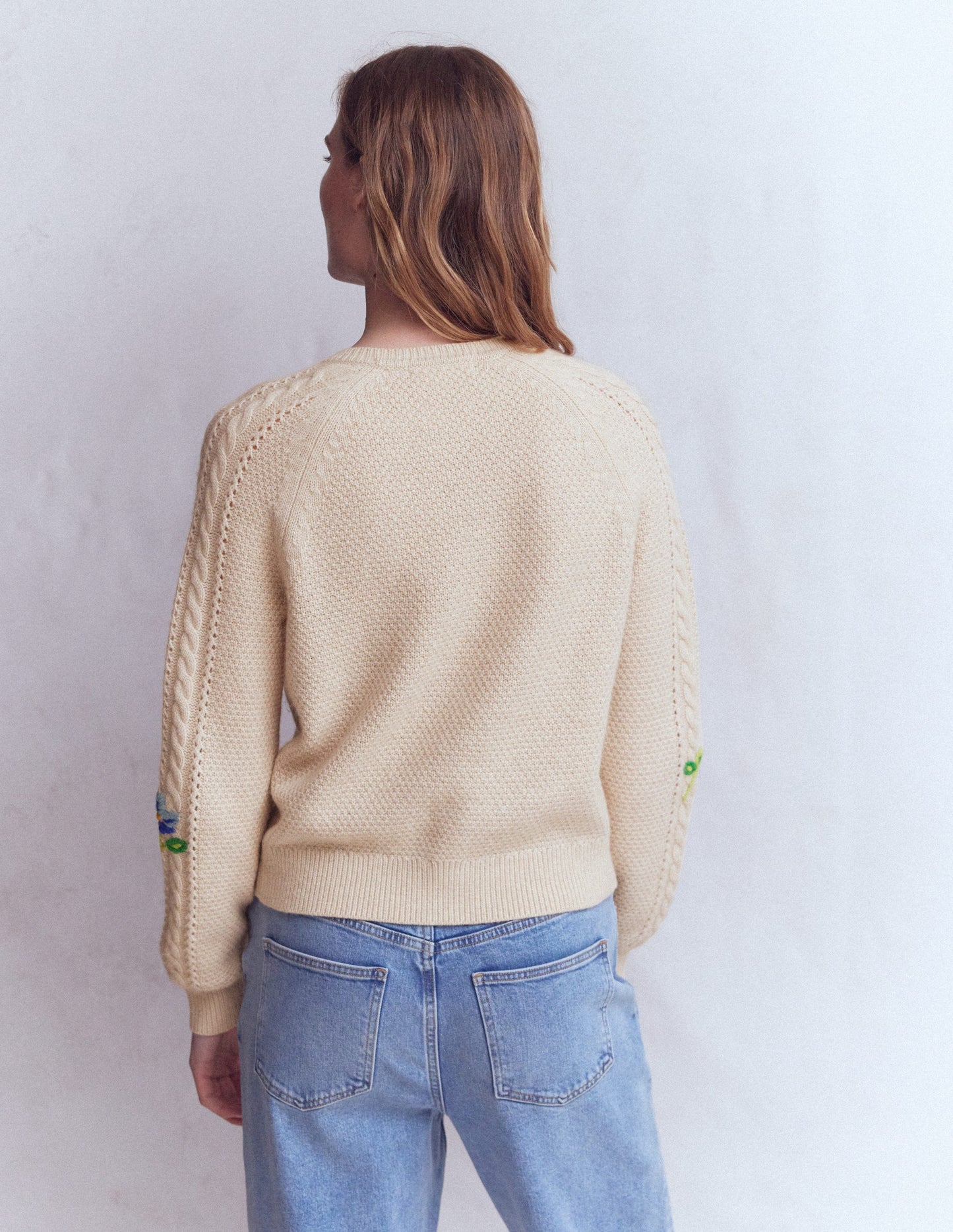 Liv Embroidered Cable Cardigan-Oatmeal Melange