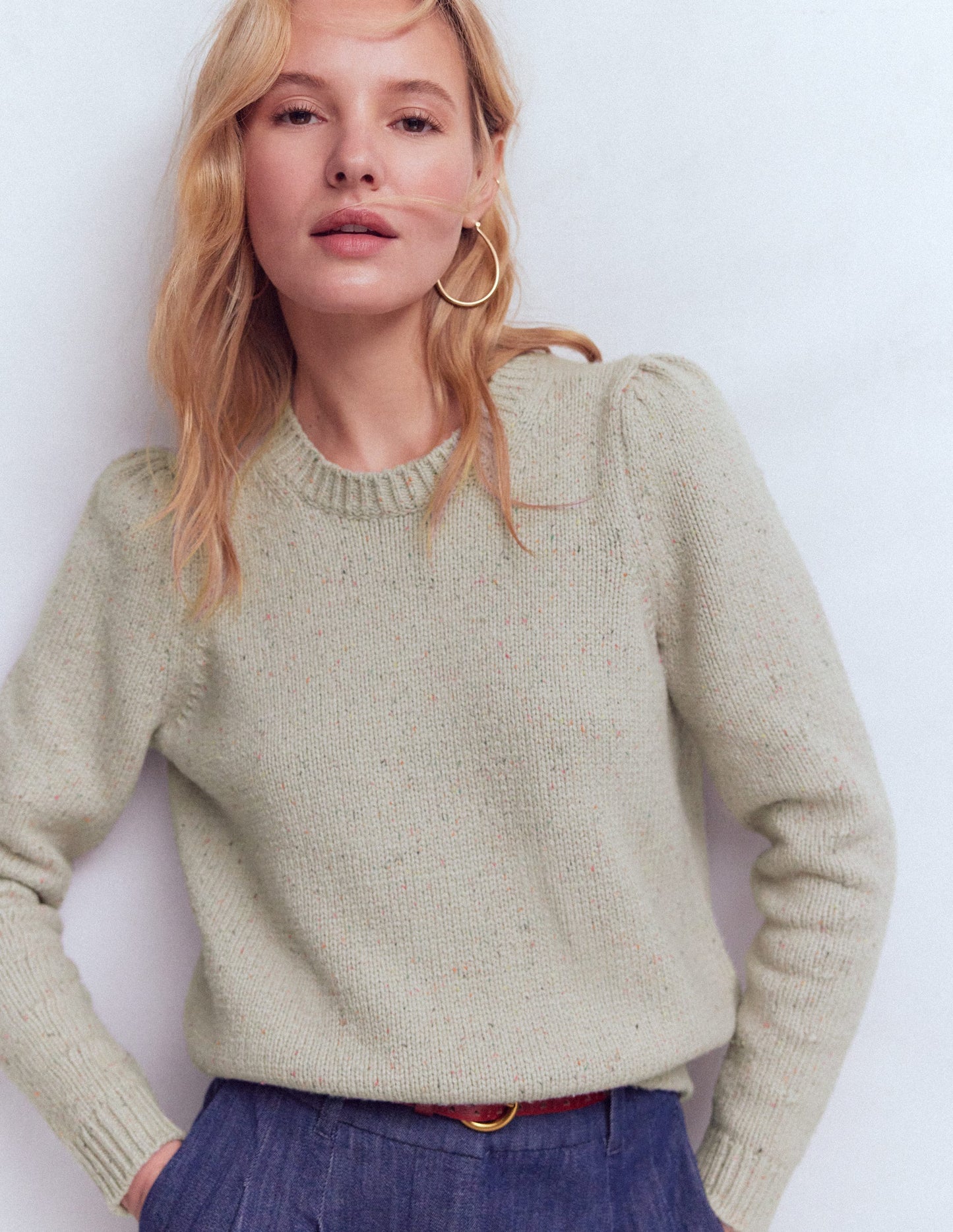 Davina Puff Sleeve Jumper-Ivory, Nep