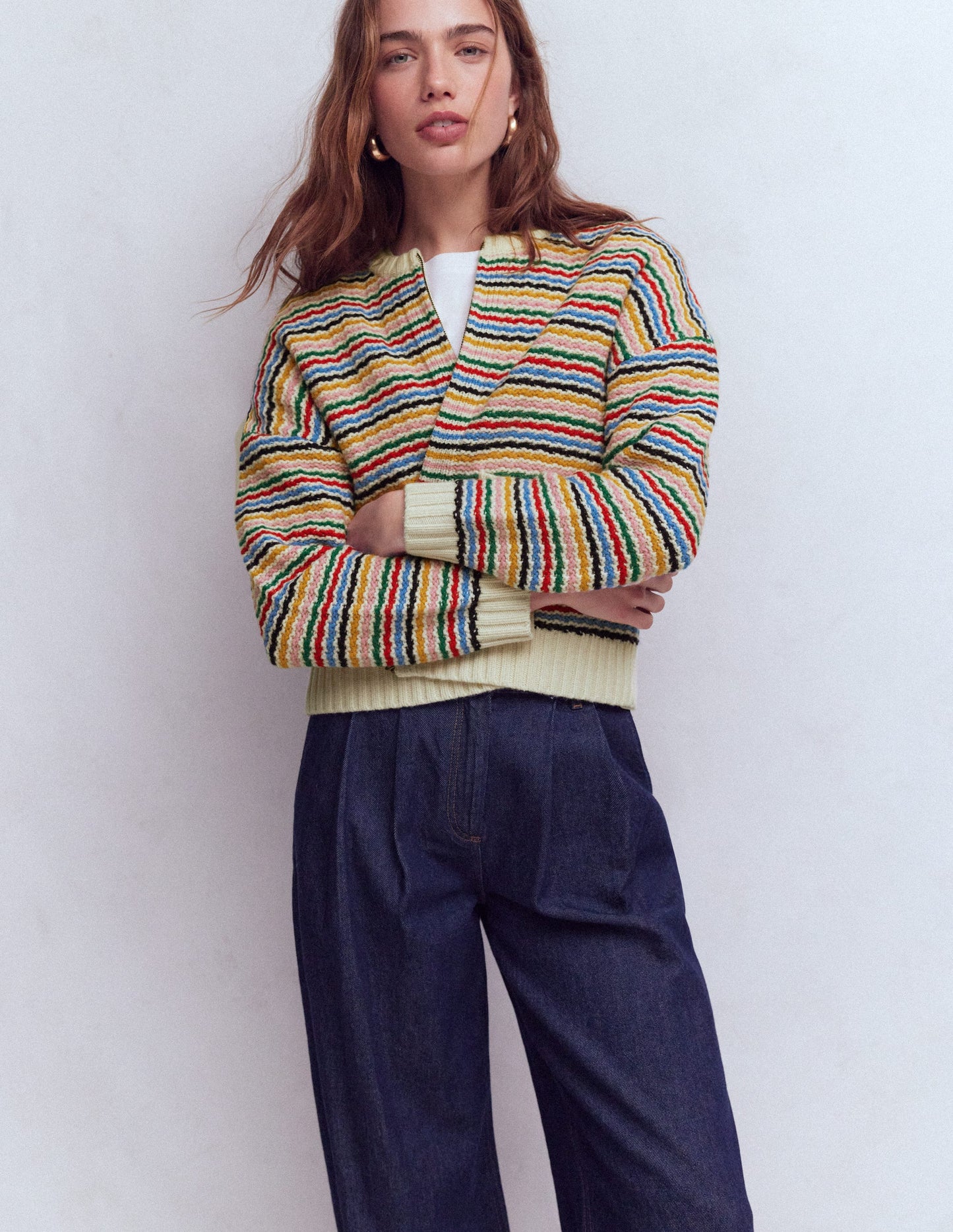 Maya Zip-up Jacket-Ivory, Rainbow