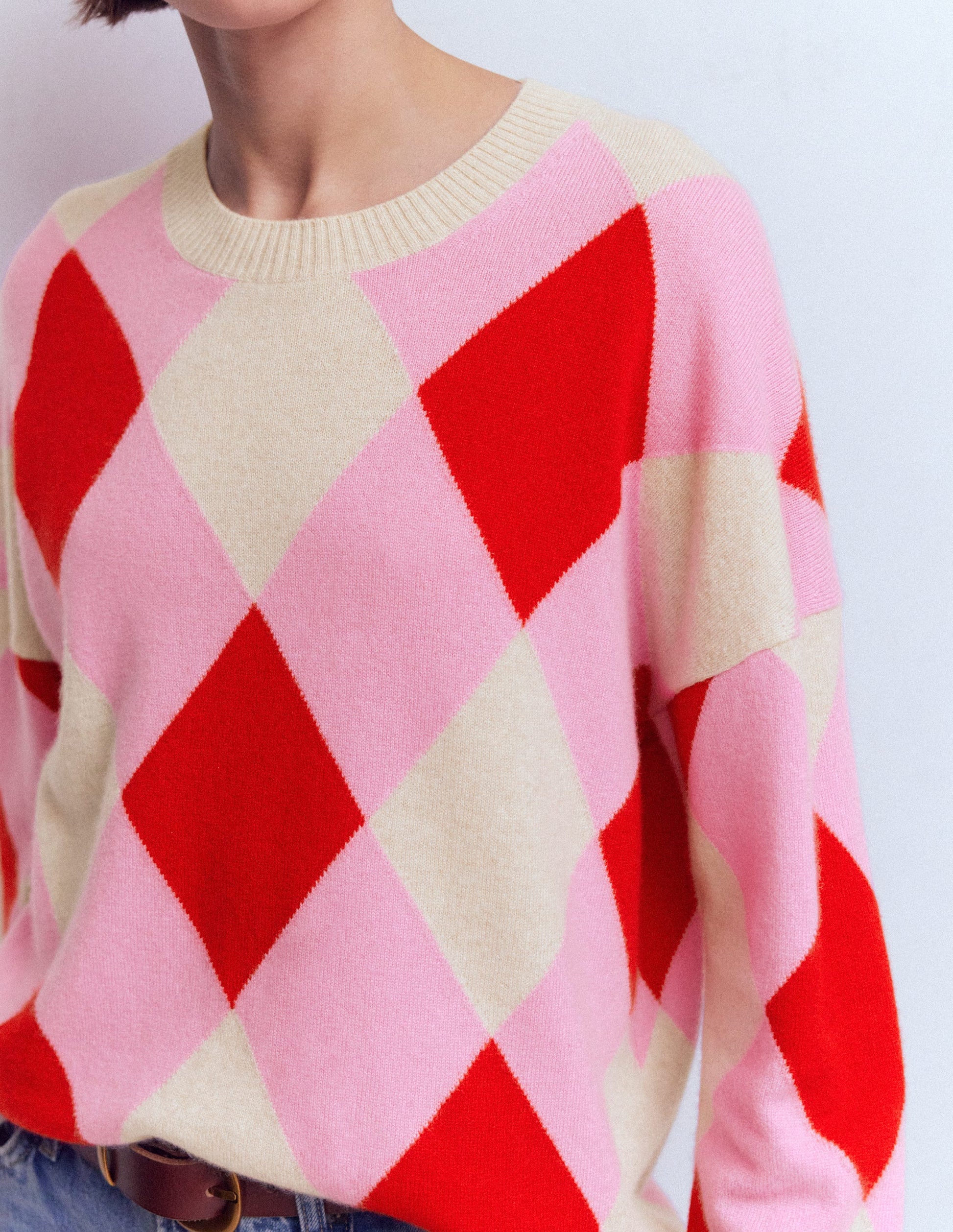 Anastasia Cashmere Jumper-Red and Pink Argyle-2