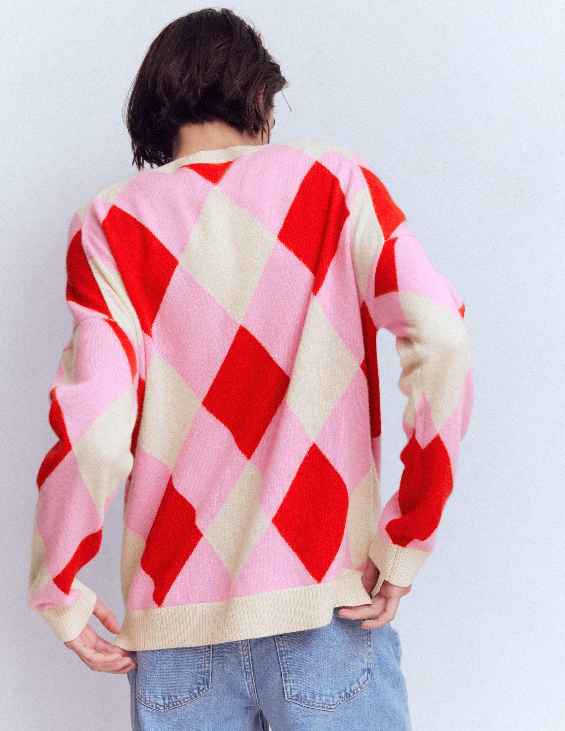 Anastasia Cashmere Jumper-Red and Pink Argyle-3