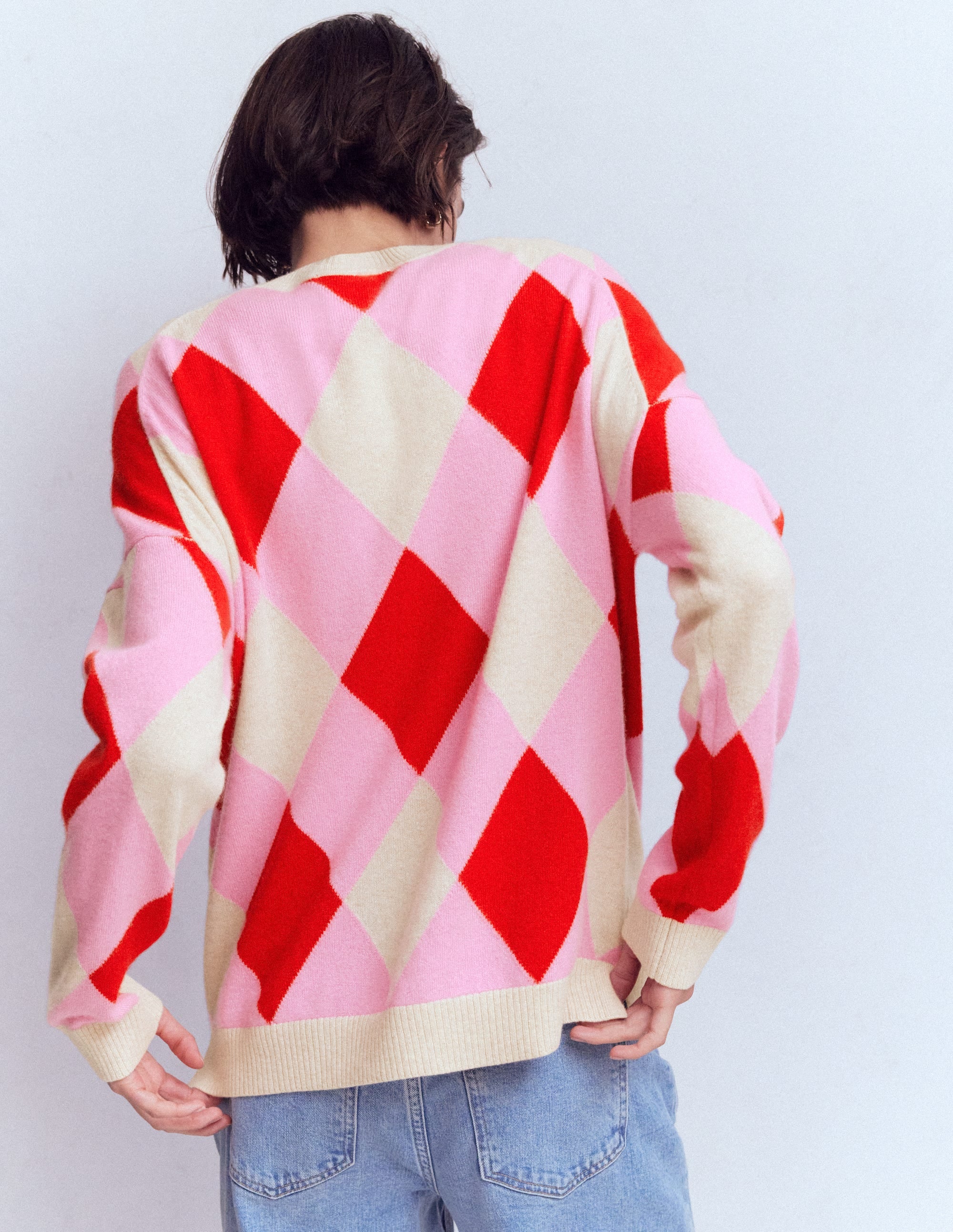 Anastasia Cashmere Jumper-Red and Pink Argyle - Image 3