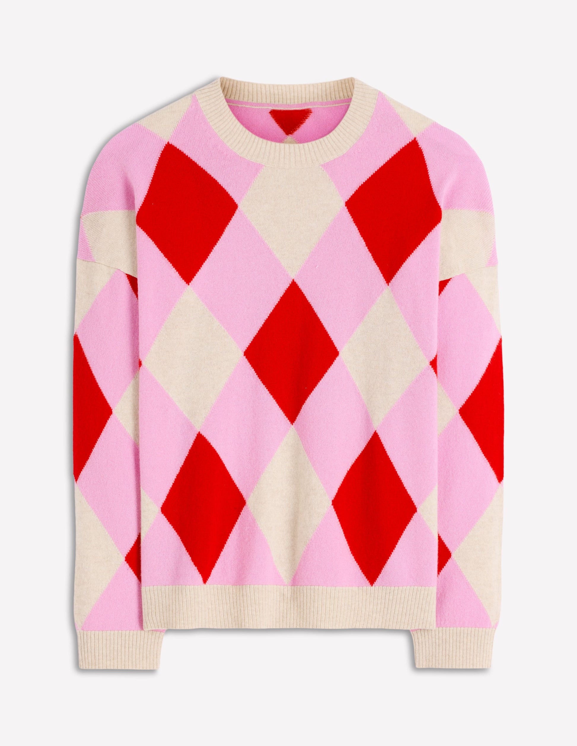 Anastasia Cashmere Jumper-Red and Pink Argyle-6