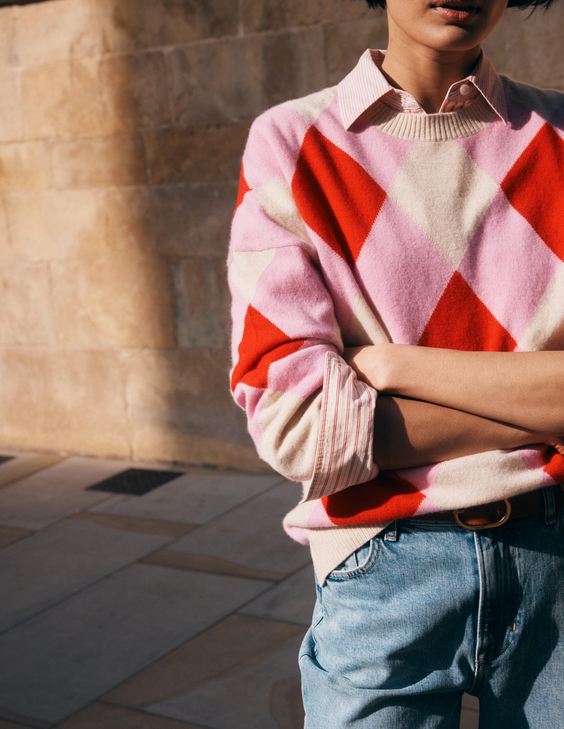 Anastasia Cashmere Jumper-Red and Pink Argyle-5