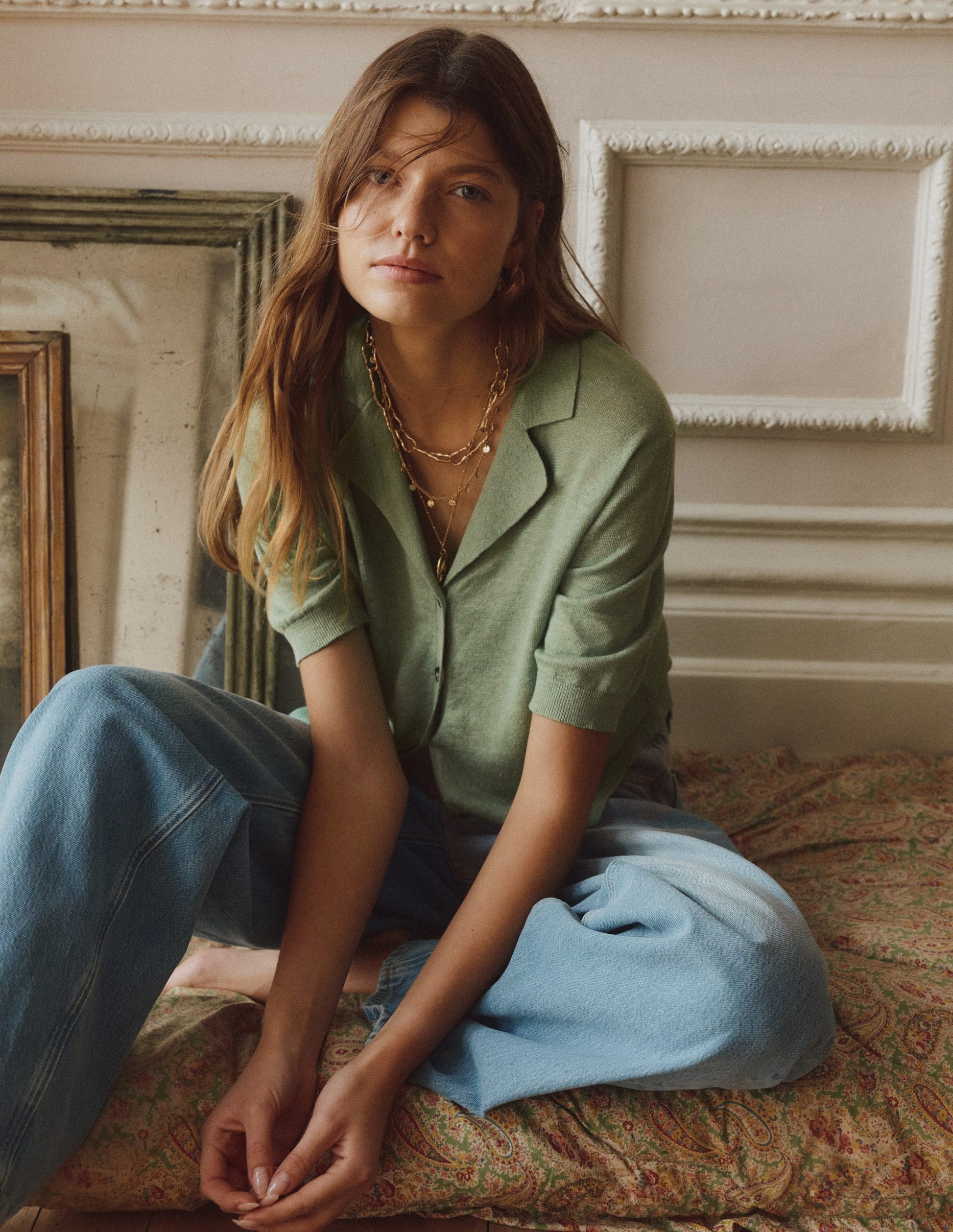 Agnes Collar Linen Cardigan-Green-5