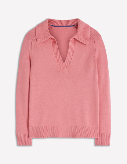 Cotton Henley Jumper-Dusty Rose-5