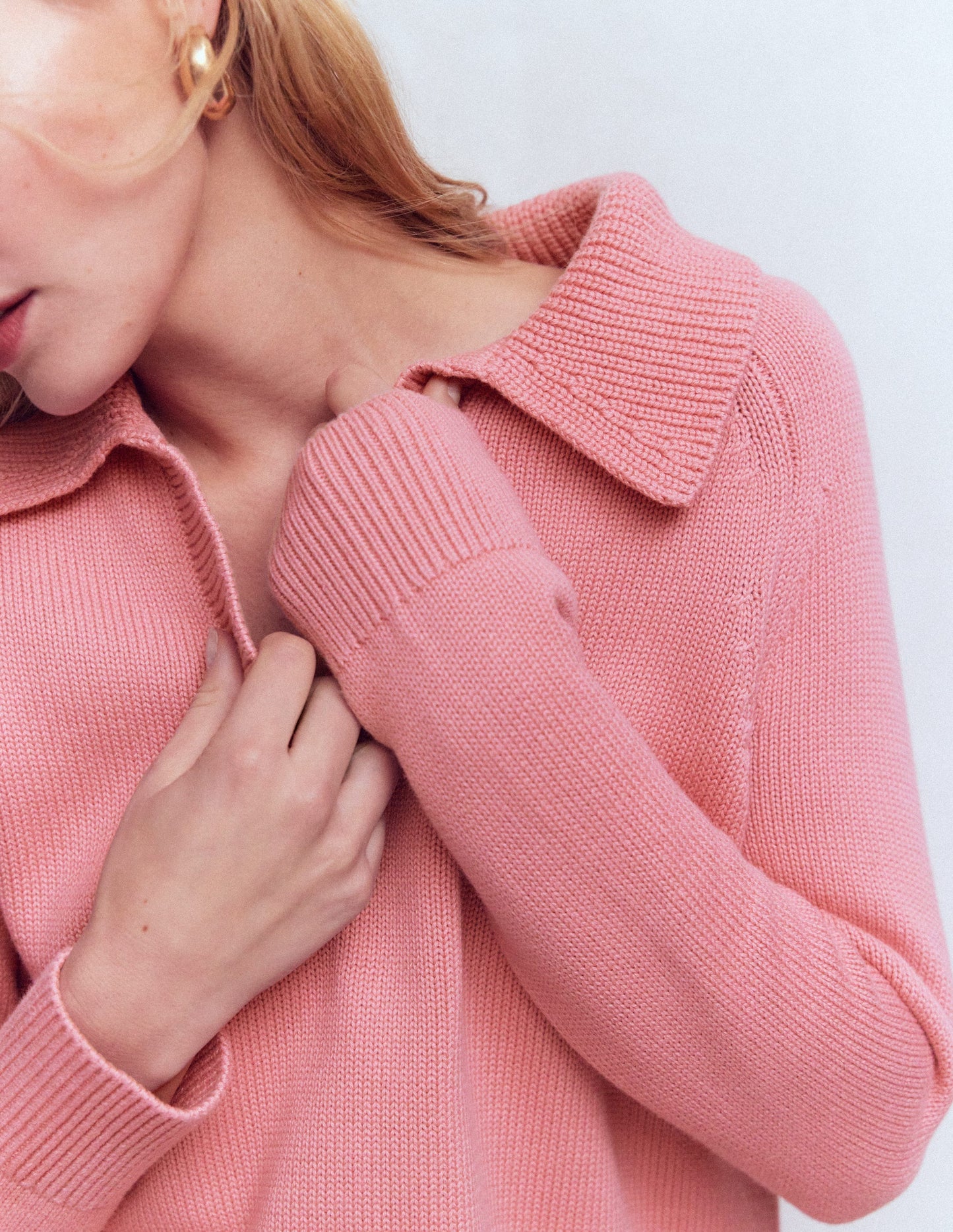 Cotton Henley Jumper-Dusty Rose