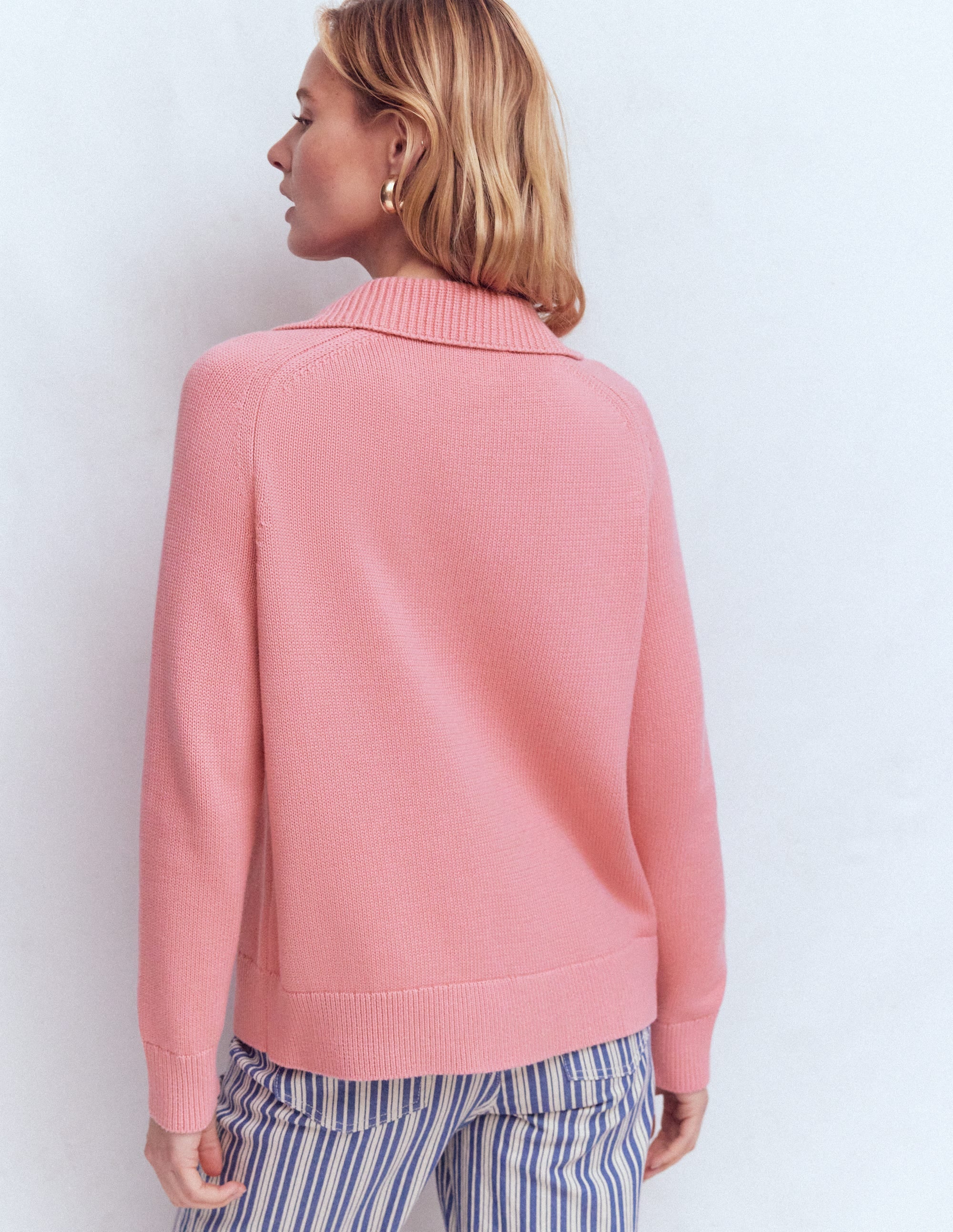 Cotton Henley Jumper-Dusty Rose - Image 3