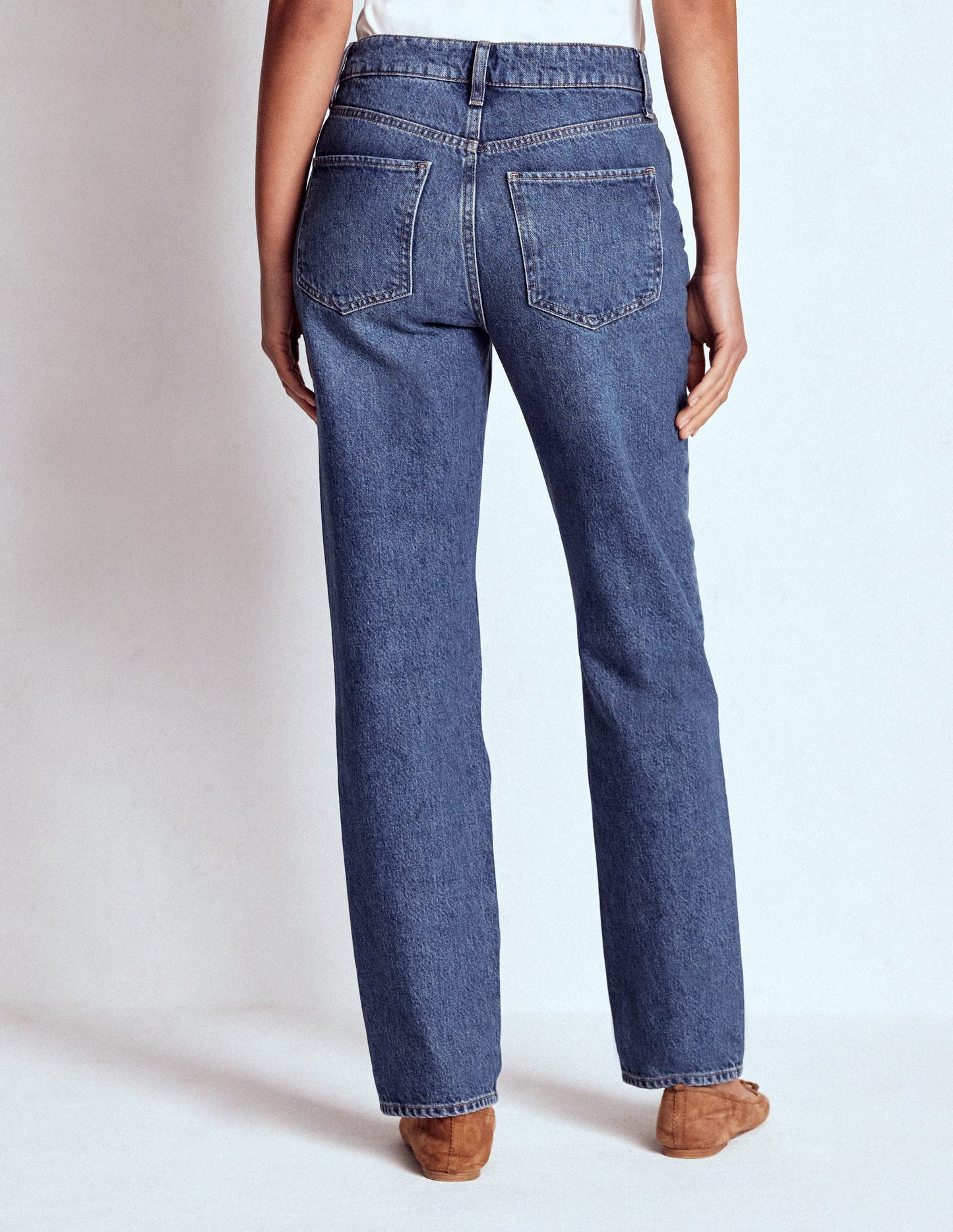 High Rise Straight Leg Jeans-Mid Wash
