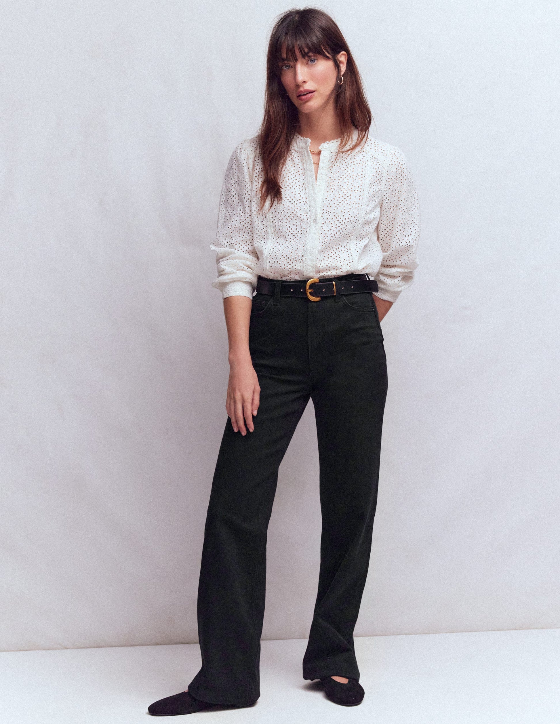 High Rise Column Leg Jeans-Black-1