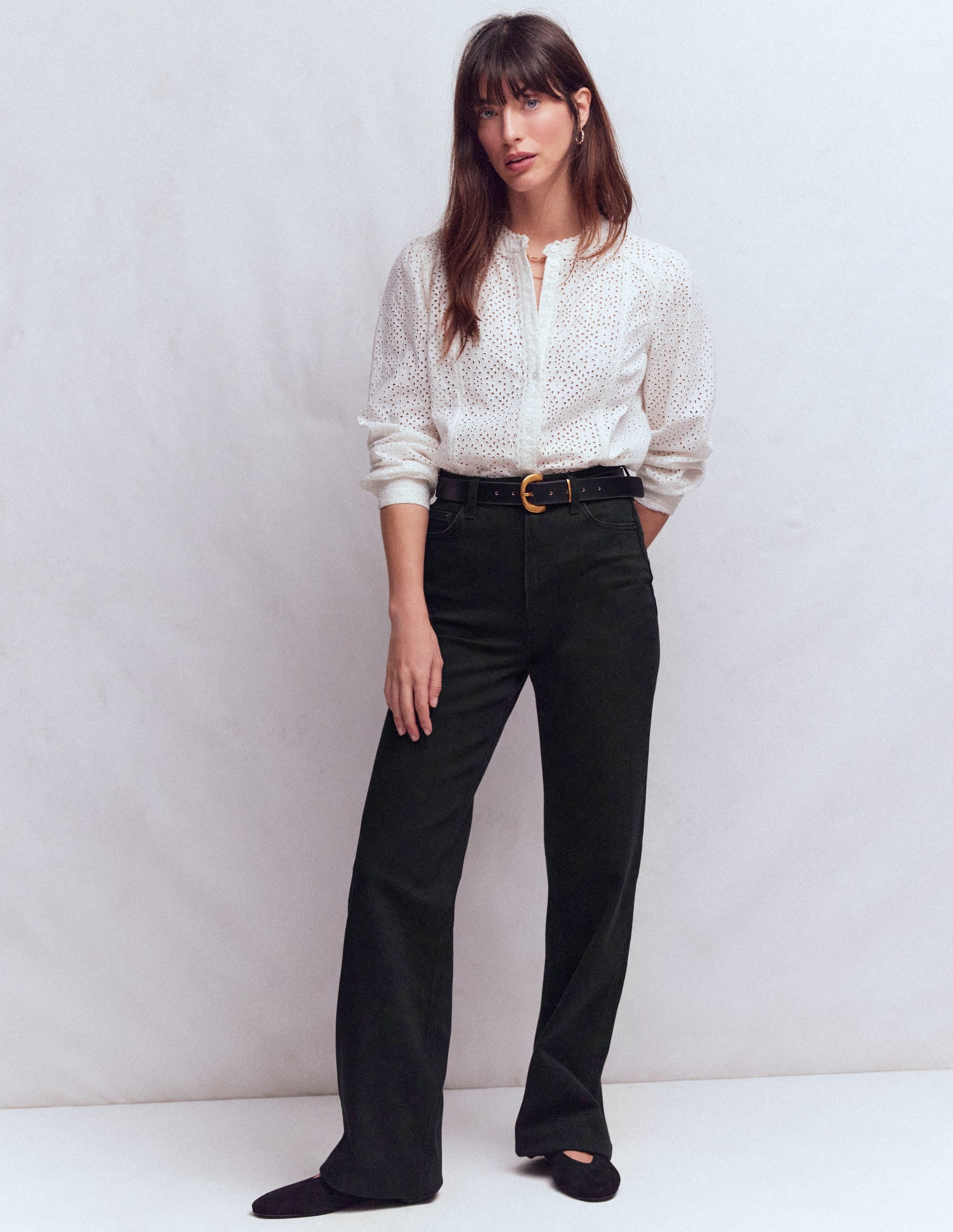 High Rise Column Leg Jeans-Black - Image 1