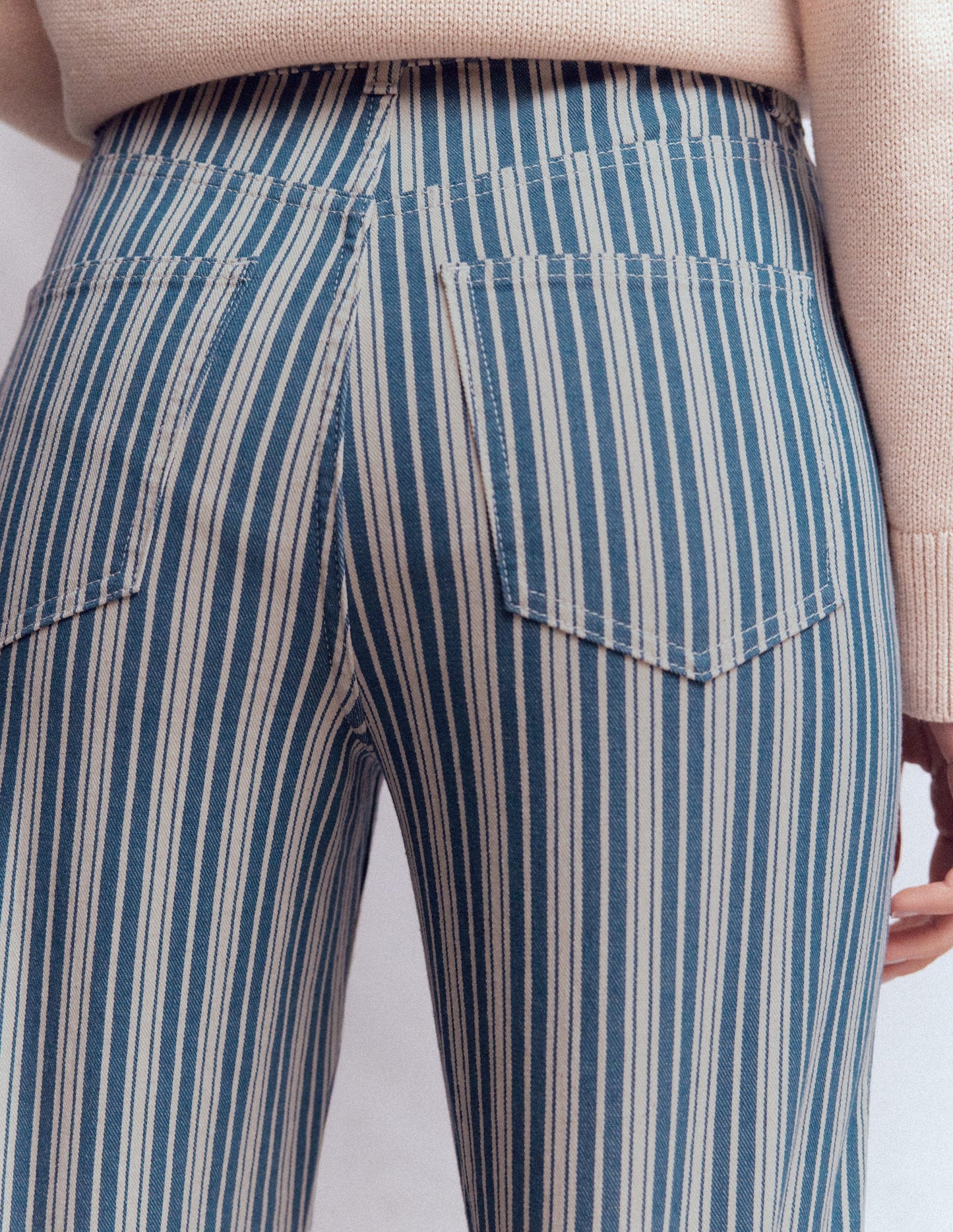 High Rise Column Leg Jeans-Blue Stripe