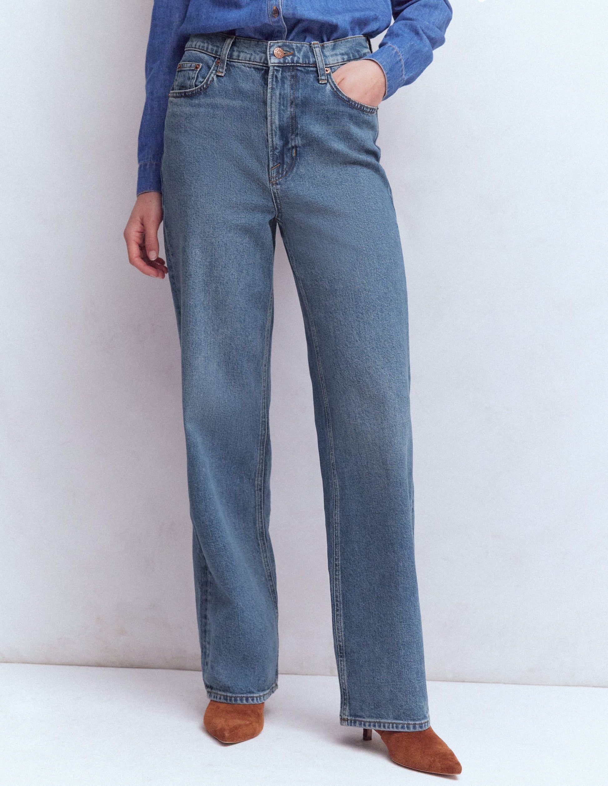 High Rise Column Leg Jeans-Mid Vintage-4