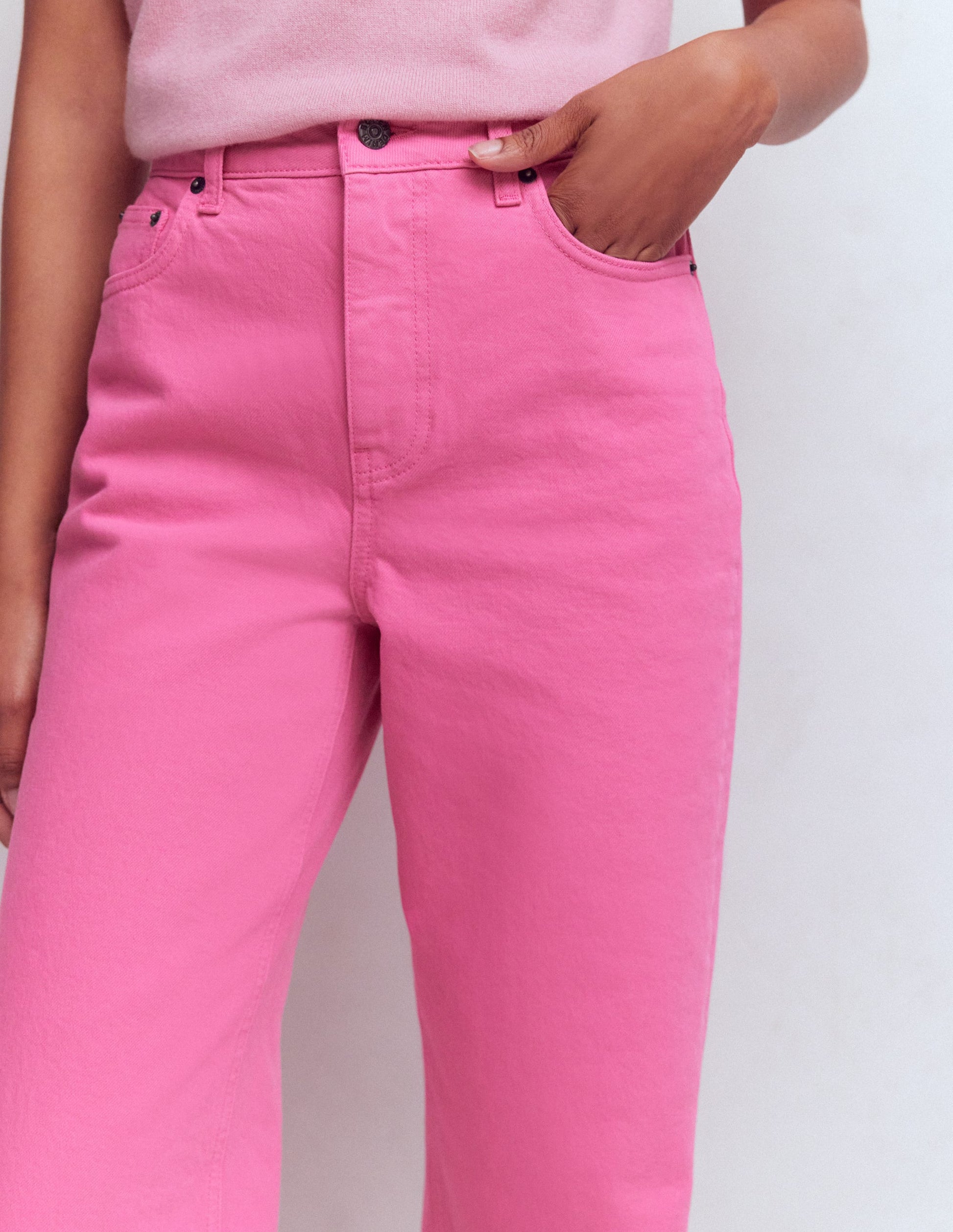 High Rise Column Leg Jeans-Bright Pink-2