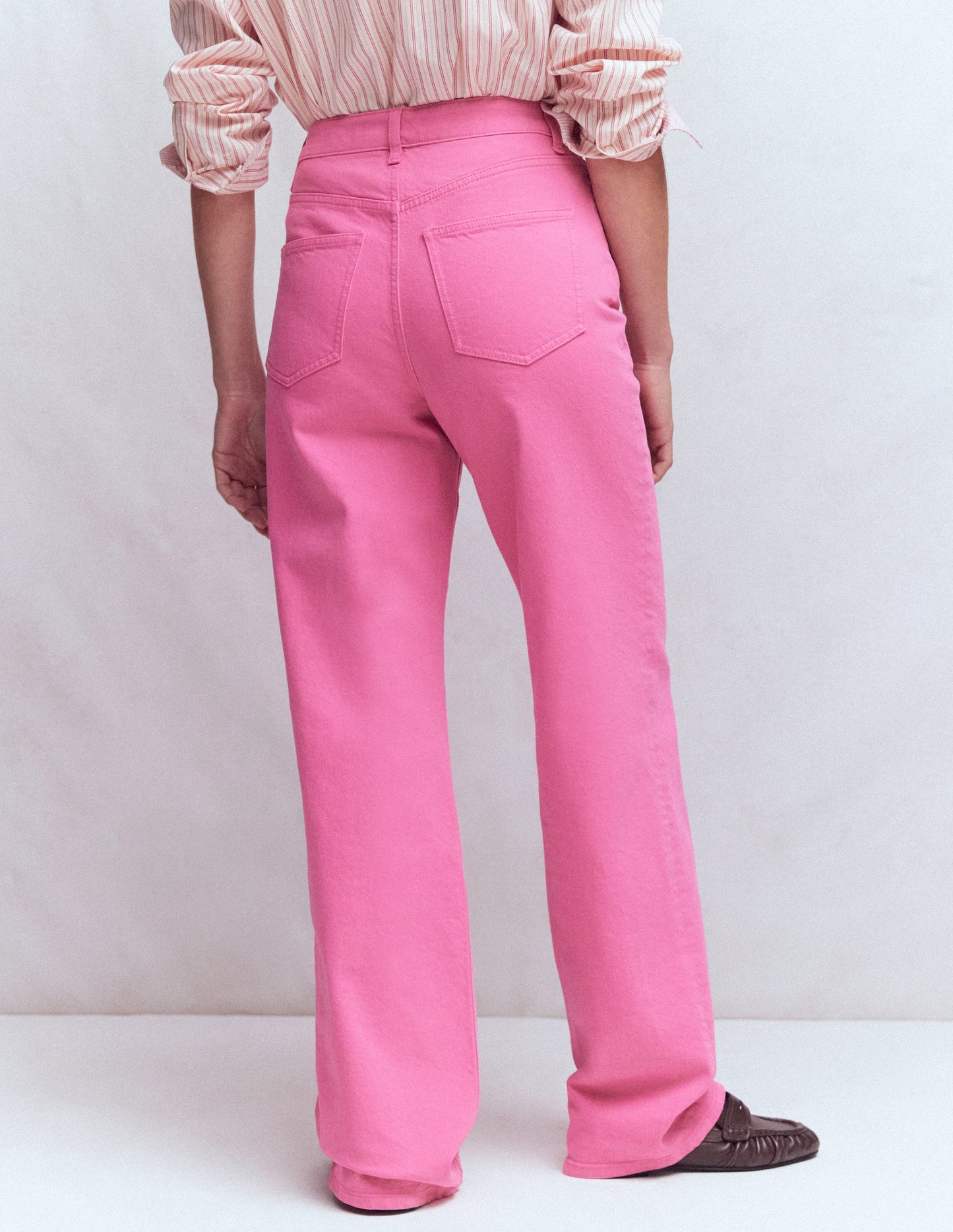 High Rise Column Leg Jeans-Bright Pink